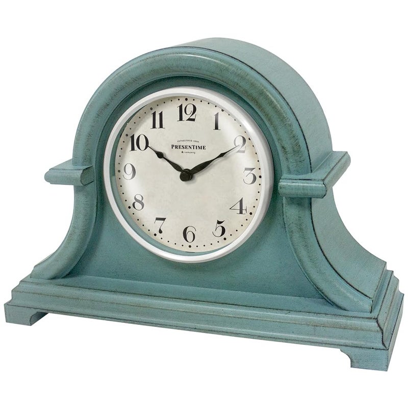 Presentime & Co. Mantel Clock Vintage Farmhouse Series, Napoleon Desk & Shelf Clock, 13 x 10 inch, Domed Lens, Quartz Movement, ABS Plastic Case, Aged Teal Finish (Home/Tabletop Decoration) - Image 1